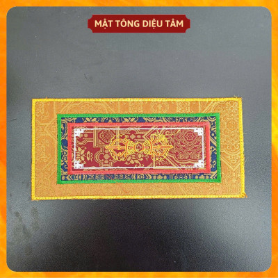 Tấm lót tượng, pháp khí Khăn kê chuông chày kim cang chữ nhật biểu tượng pháp luân và chùy kim cang Mật Tông Diệu Tâm