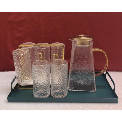 COMBO BỘ BÌNH CỐC THỦY TINH CHỊU NHIỆT CAO CẤP LÊN ĐẾN 400 ĐỘ C KÈM KHAY SẮT XANH ( BÌNH ĐÁY VUÔNG )