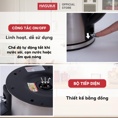 Ấm siêu tốc HASUKA HSK-177 dung tích 1.7L, công suất 1850W đun nhanh, chế độ ngắt tự động tiết kiệm điện tối đa - HÀNG CHÍNH HÃNG