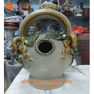 Bình vôi men rạn đắp trầu cau cao 29cm