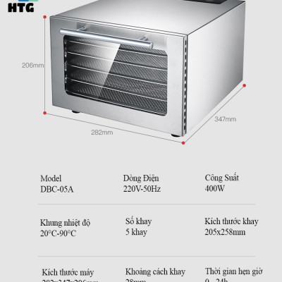 Máy sấy thực phẩm gia đình 5 khay Septree DBC-05A hẹn giờ sấy khô tự ngắt, hàng chính hãng