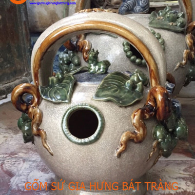 Bình vôi men rạn đắp trầu cau cao 29cm