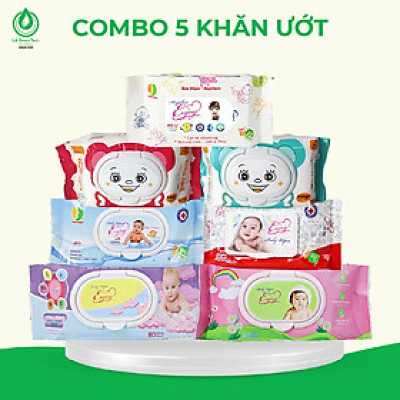 COMBO 5 Khăn ướt baby ENJOY mềm mại, dưỡng ẩm, tiện dụng, đạt chuẩn sức khỏe SGS - Gói 20/50/80 tờ