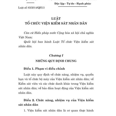 Luật tổ chức Viện kiểm sát nhân dân năm 2014 - bản in 2024