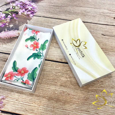 Khăn Vuông Lụa Tơ Tằm Vẽ Tay Hoa Mugunghwa Hàn Quốc, Quà Tặng Người Nước Ngoài