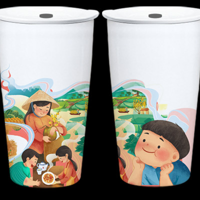 Set Tâm Giao ( Bộ Ly sứ 6" Sum Vầy cao cấp Long Phương )