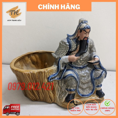 Chậu tượng Bonsai Quan Công đọc sách gốm Bát Tràng, trồng cây cảnh đẹp
