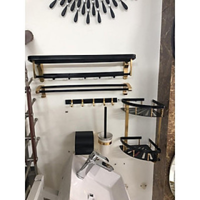 Phụ kiện 6 món nhôm mạ xi đen Ánh vàng nhạt