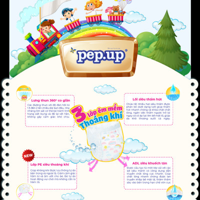 Combo 2 gói Tã/Bỉm Quần Em Bé Pep.up Extra Dry Siêu Mềm Mại, Siêu Khô Thoáng, Kháng Khuẩn Size XXL (16 Miếng/Gói)