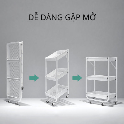 Giá, kệ để đồ gia đình đa năng 3 tầng gấp gọn di dộng, giá kệ spa, có bánh xe dễ dàng di chuyển, có thể bố trí để đồ các phòng đều phù hợp đẹp mắt và tiện dụng