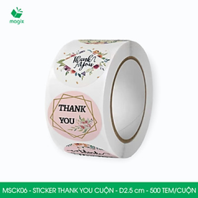 MSCK06 - D2.5 cm - 1 Cuộn 500 sticker thank you tròn, nhãn dán thank you, tem dán cảm ơn