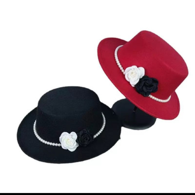 Nón cao bồi vành bằng mũ rộng vành nỉ dạ phối 2 hoa đen trắng đai ngọc trai nhân tạo thời trang Hàn Quốc Nón đi biển mũ vành nhỏ thoáng mát thời trang du lịch dã ngoại #mudibien #muphot #noncaoboi #nonrongvanh #noncaoboi