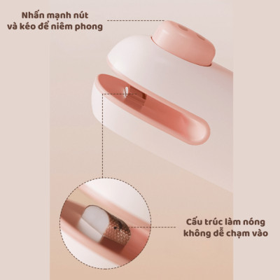 Máy Hàn Miệng Túi Cầm Tay Cute, Máy Ép Miệng Túi Đồ Ăn Vặt Sạc Pin Tích Hợp Nam Châm Kèm Đầu Cắt Tiện Dụng - Hàng Chính Hãng MINIIN