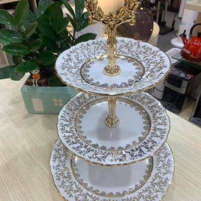 Kệ bánh 3 tầng Imperial hoàng gia viền vàng sang trọng Hàng chính hãng