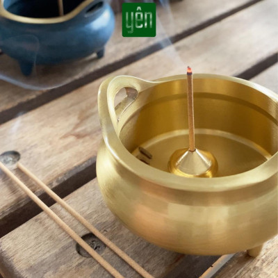 Lư Nhang Thảo Mộc Bằng Đồng Loại Mini Đường Kính 4.4cm x Cao 4cm Trang Trí Bàn Thờ Dâng Hương Thư Giãn Tài Lộc