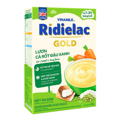 COMBO 2 Hộp BỘT ĂN DẶM RIDIELAC
 GOLD LƯƠN CÀ RỐT ĐẬU XANH - 
HỘP GIẤY 200G