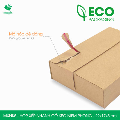 MXNK5 - 22x17x5 cm -60 hộp carton đóng hàng xếp nhanh có keo niêm phong - Hộp gói hàng, hộp quà