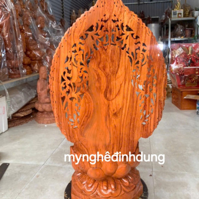 Tượng phật adi đà bằng gỗ hương đá 30x17x16cm+ lá chắn hòa quang cao tổng 41cm 