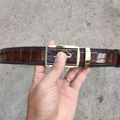 Thắt Lưng Cá Sấu Đan Viền Thủ Công Đẹp Bền Bỉ - TS131A (Mặt vàng)