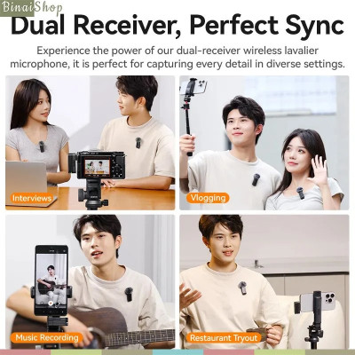 Ulanzi A100 - Micro Cài Áo Không Dây, Khử Tiếng Ồn 3 Cấp Cho Điện Thoại, Máy Ảnh Trong Phạm Vi 20m - Hàng chính hãng