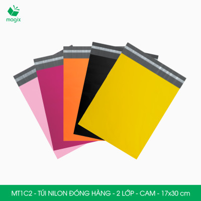  MT1C2 - 17x30 cm - Combo 100 túi nilon niêm phong đóng hàng 2 lớp - Cam