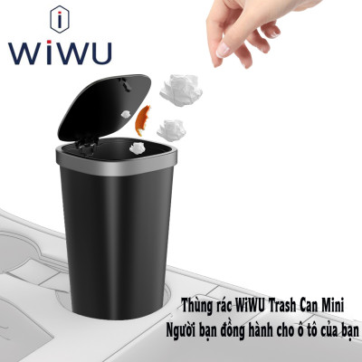Thùng đựng rác mini dùng trên xe ô tô / để bàn làm việc hiệu WiWU Trash Can Mini - thiết kế Siêu nhỏ gọn, dung tích trên 500ml, nắp đậy lò xo đóng / mở dễ dàng - Hàng nhập khẩu