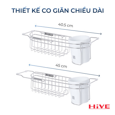 Kệ đựng dụng cụ rửa chén gác bồn HiVE inox 304 tặng kèm ly sứ