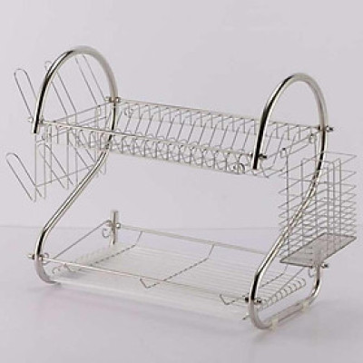 KỆ ÚP BÁT ĐĨA INOX 2 TẦNG CÓ KHAY HỨNG NƯỚC