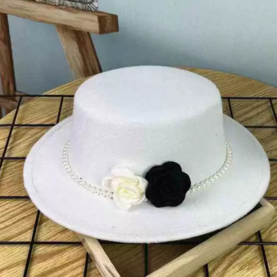 Nón cao bồi vành bằng mũ rộng vành nỉ dạ phối 2 hoa đen trắng đai ngọc trai nhân tạo thời trang Hàn Quốc Nón đi biển mũ vành nhỏ thoáng mát thời trang du lịch dã ngoại #mudibien #muphot #noncaoboi #nonrongvanh #noncaoboi