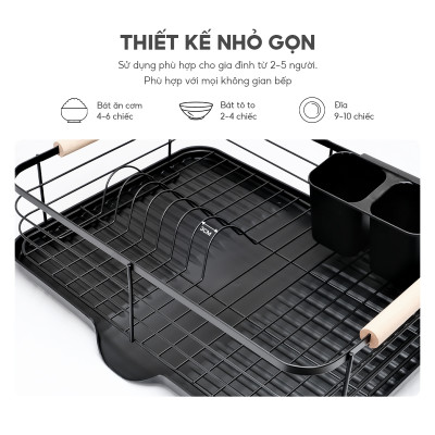Giá đựng bát đũa Lebenlang LBL6666, kệ đựng bát đĩa đa năng có khay hứng nước, thép cacbon, tay cầm giả gỗ - hàng chính hãng