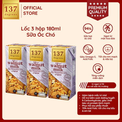 Lốc 3 hộp Sữa hạt Óc chó Nguyên chất 137 DEGREES 180ml