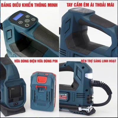 Máy bơm hơi pin BOSHUN BS-BH120, Công suất 120W, Áp suất tối đa 120psi, Tốc độ bơm hơi: 35L/min, Màn hình led
