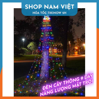 Đèn Sao Thả 9 Dây Năng Lượng Mặt Trời Trang Trí Giáng Sinh, Năm Mới