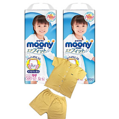 Combo 2 gói tã quần Moony cao cấp size M58/L44/XL38/XXL26 tặng bộ quần áo Nous và đồ chơi Toys House 