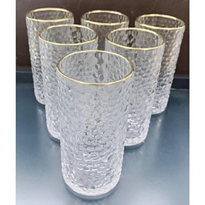 Combo bình đựng nước uống thủy tinh kèm 6 cốc ống vân sần giá úp cốc và khay gỗ