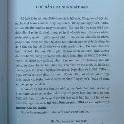 Sách Bộ Luật Dân Sự Năm 2015 Và Các Nghị Định Hướng Dẫn Thi Hành - NXB Chính Trị Quốc Gia Sự Thật
