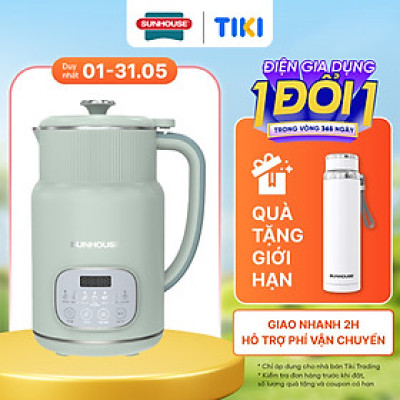 Máy Làm Sữa Hạt Đa Năng Sunhouse SHD5260 – 800ml Cối 2 lớp Lưỡi dao kép 8 cánh, Hẹn giờ nấu thông minh - Hàng chính hãng
