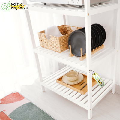 Kệ Lò Vi Sóng OVEN RACK - Thiết Kế 4 Tầng Sang Trọng - Chất Liệu Gỗ Thông - Dễ Dàng Lắp Ráp - Có 2 Màu Sắc