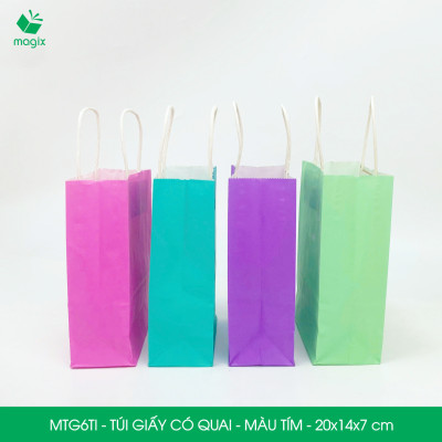 MTG6TI - 20x14x7 cm - Combo 25 túi giấy có quai màu tím