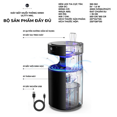 Máy bắt muỗi thông minh ULTTY MKL - Đèn bắt muỗi, côn trùng thế hệ mới - Hàng chính hãng