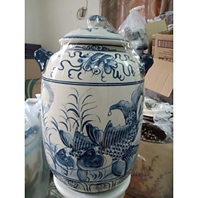 Hũ đựng rượu gạo vẽ cảnh gốm sứ Bát Tràng loại 15L