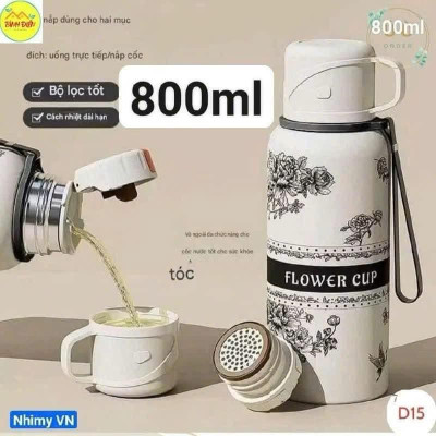 Bình Giữ Nhiệt Flower Cup Linh Chi Bedding Dung Tích Lớn Bằng thép Không Gỉ