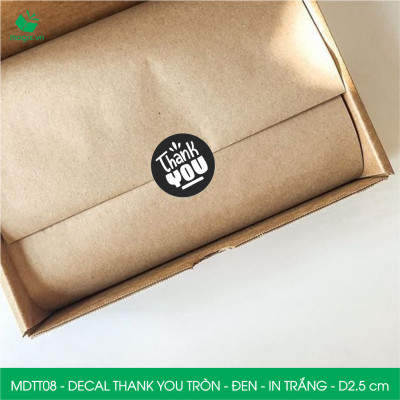 MDTT08 - D2.5cm - 50 Sticker Thank you, decal Thank you tròn dán hộp carton, tem cám ơn, nhãn dán cảm ơn trang trí gói hàng