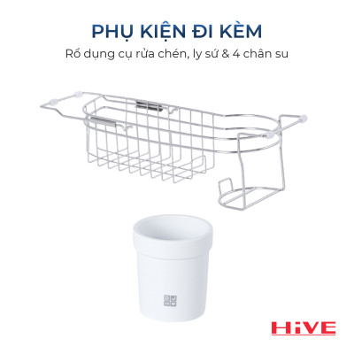 Kệ đựng dụng cụ rửa chén gác bồn HiVE inox 304 tặng kèm ly sứ