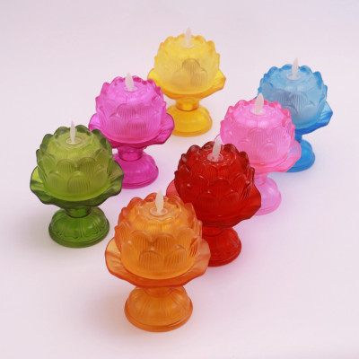 Đèn Nến Điện Tử Hoa Sen Thủy Tinh Nhiều Màu, Dùng Trang Trí Để Ban Thờ Cúng