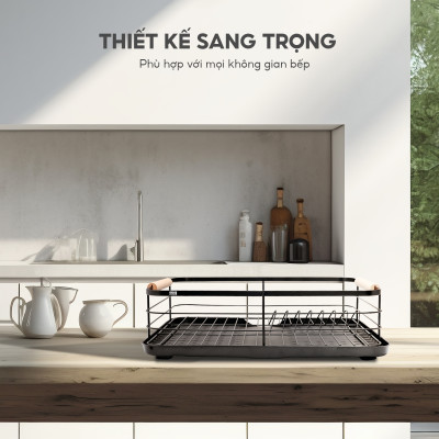 Giá đựng bát đũa Lebenlang LBL6666, kệ đựng bát đĩa đa năng có khay hứng nước, thép cacbon, tay cầm giả gỗ - hàng chính hãng