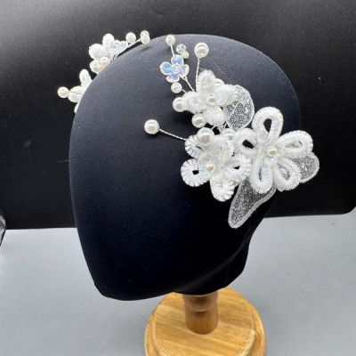 Cài tóc cô dâu hoa kẽm nhung nhỏ đính lá nhũ kim tuyến