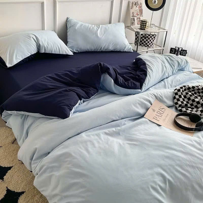 Bộ vỏ chăn ga gối cotton tici LIDACO notag - Xanh nhạt ga than