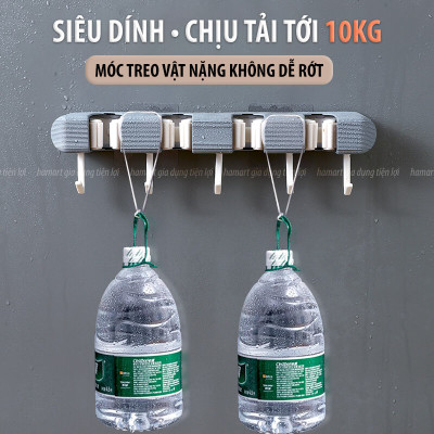 Giá Đỡ Chổi 4 Lỗ Kẹp Cây Lau Nhà 5 Móc Treo Khăn Bàn Chải Cọ Tắm Đa Năng Hamart Dán Tường Siêu Dính