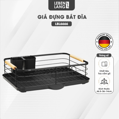 Giá đựng bát đũa Lebenlang LBL6666, kệ đựng bát đĩa đa năng có khay hứng nước, thép cacbon, tay cầm giả gỗ - hàng chính hãng